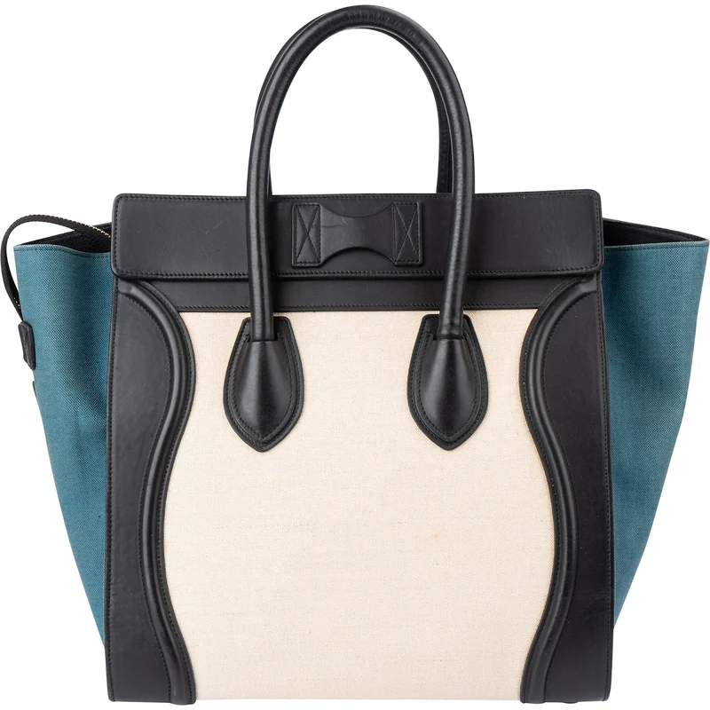 Celine Tricolor Canvas Leather Luggage Tote Handbag