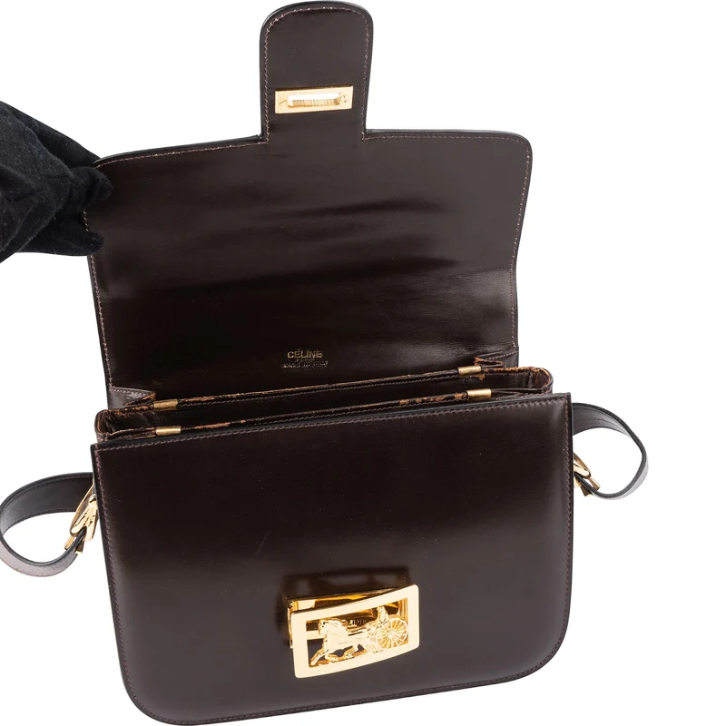 Céline Leather Vintage Horse Carriage Flap Shoulder Bag