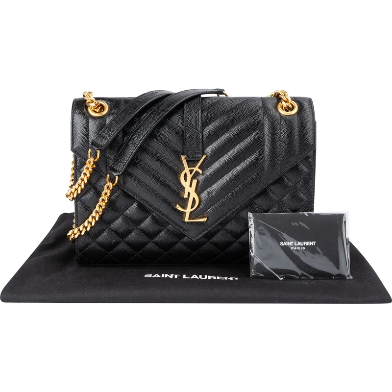 Saint Laurent Grain De Poudre Embossed Leather Envelope Crossbody Bag