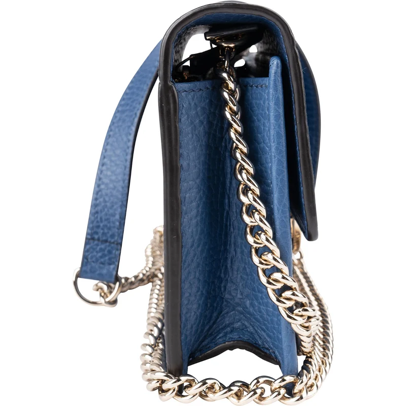 Gucci Pebbled Leather Interlocking GG Wallet On Chain Crossbody Bag