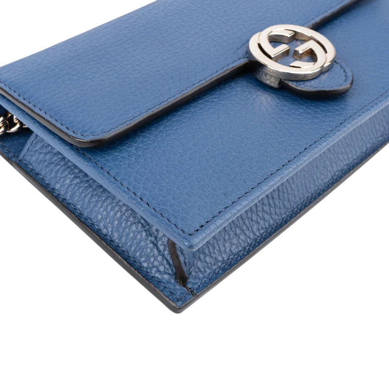 Gucci Pebbled Leather Interlocking GG Wallet On Chain Crossbody Bag