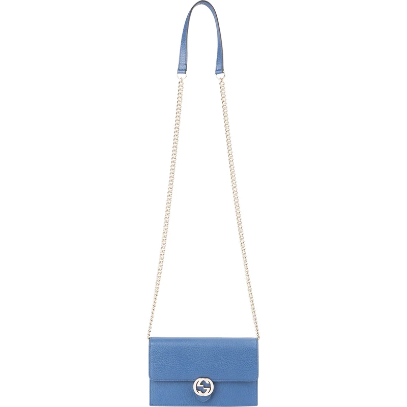 Gucci Pebbled Leather Interlocking GG Wallet On Chain Crossbody Bag