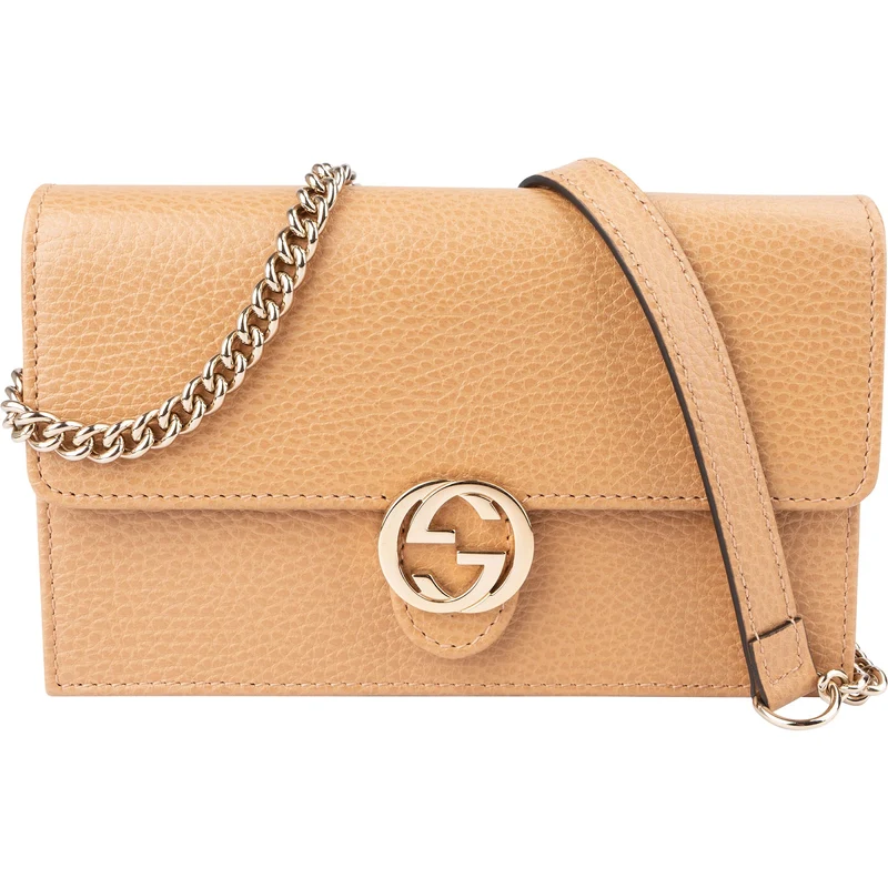 Gucci Pebbled Calfskin Interlocking GG Wallet On Chain Crossbody Bag