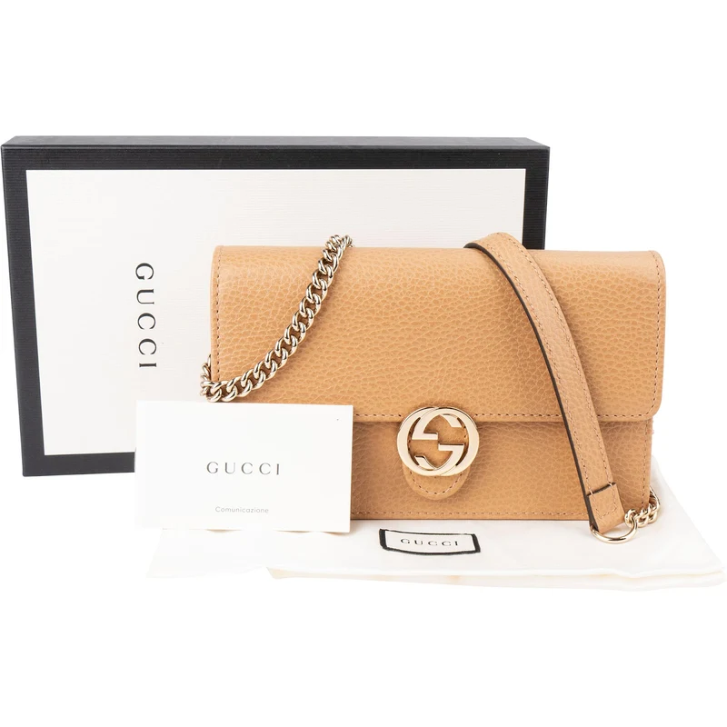 Gucci Pebbled Calfskin Interlocking GG Wallet On Chain Crossbody Bag
