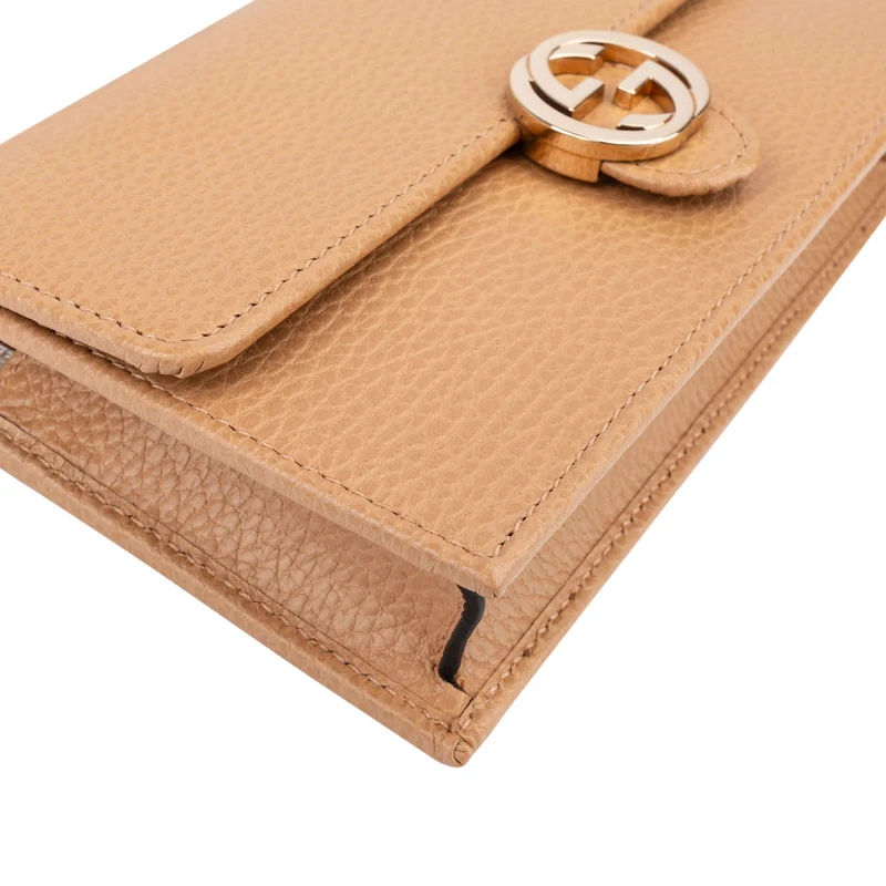 Gucci Pebbled Calfskin Interlocking GG Wallet On Chain Crossbody Bag