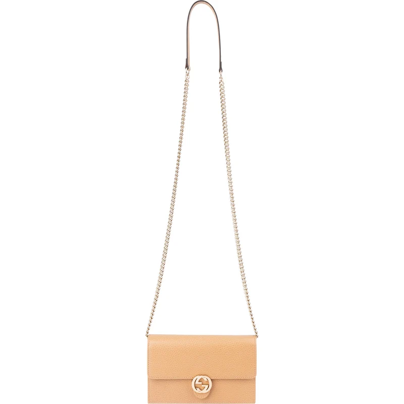 Gucci Pebbled Calfskin Interlocking GG Wallet On Chain Crossbody Bag