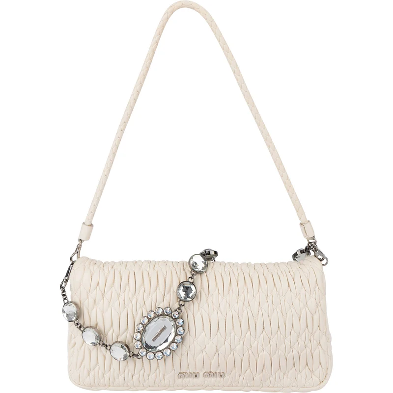 Miu Miu Matelassé Nappa Leather Crystal Embellished Shoulder Bag
