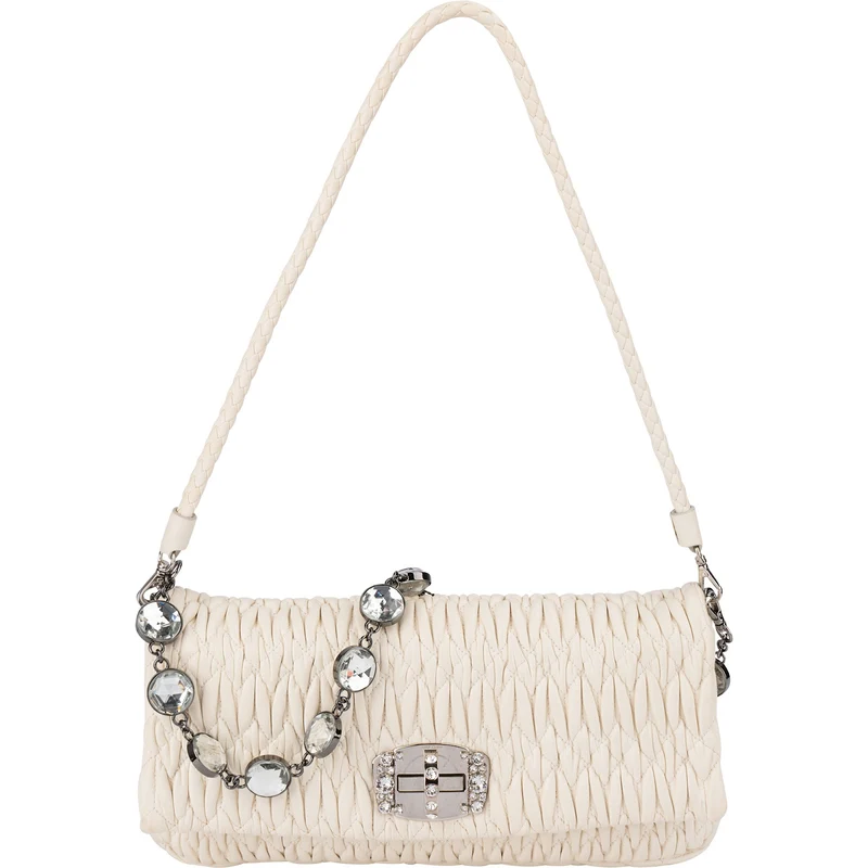Miu Miu Matelassé Nappa Leather Crystal Embellished Shoulder Bag