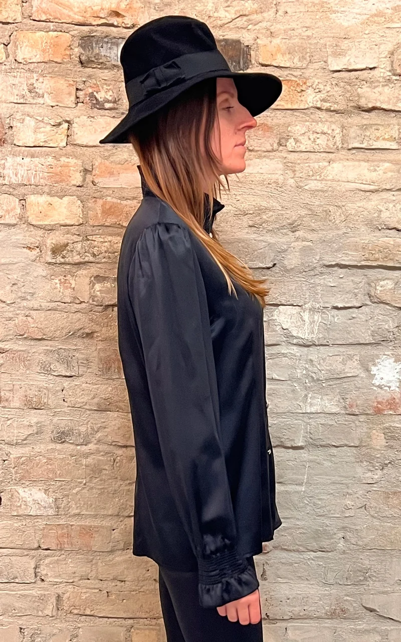 Vintage High Collar Silk Blouse