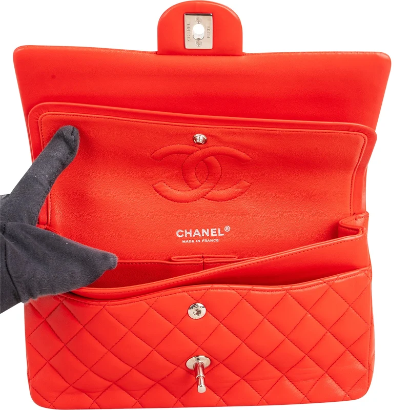Chanel Quilted Lambskin Palladium Medium Double Flap Shoulder Bag