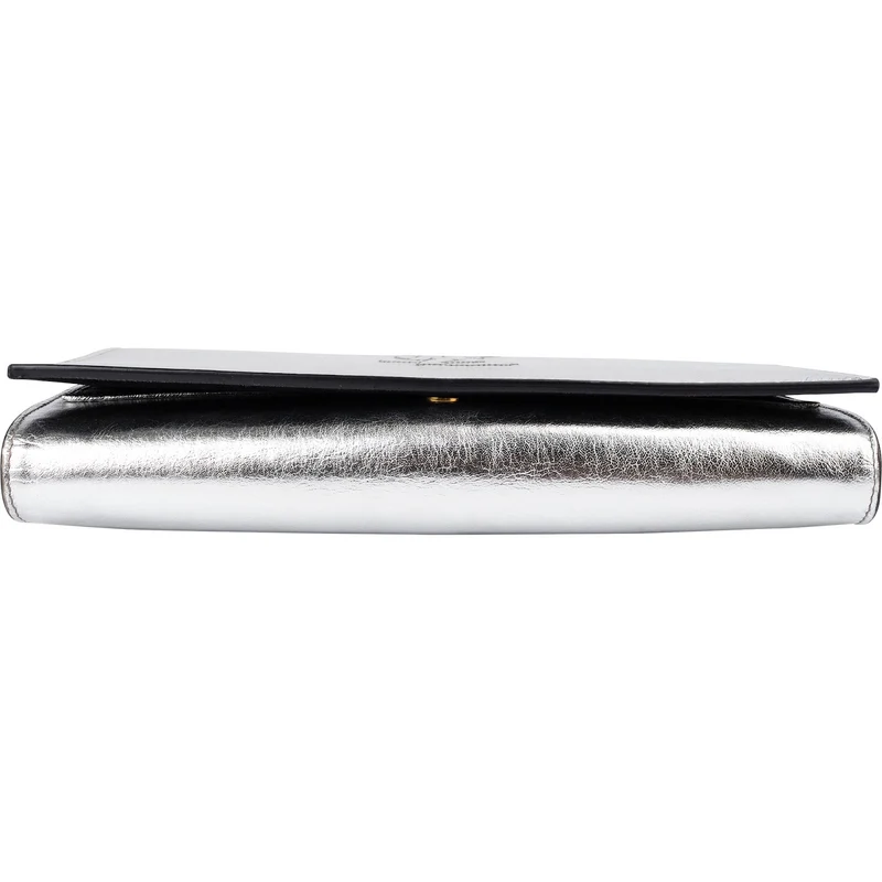 Saint Laurent Silver Metallic Leather Belle De Jour Wallet On Chain Crossbody Bag