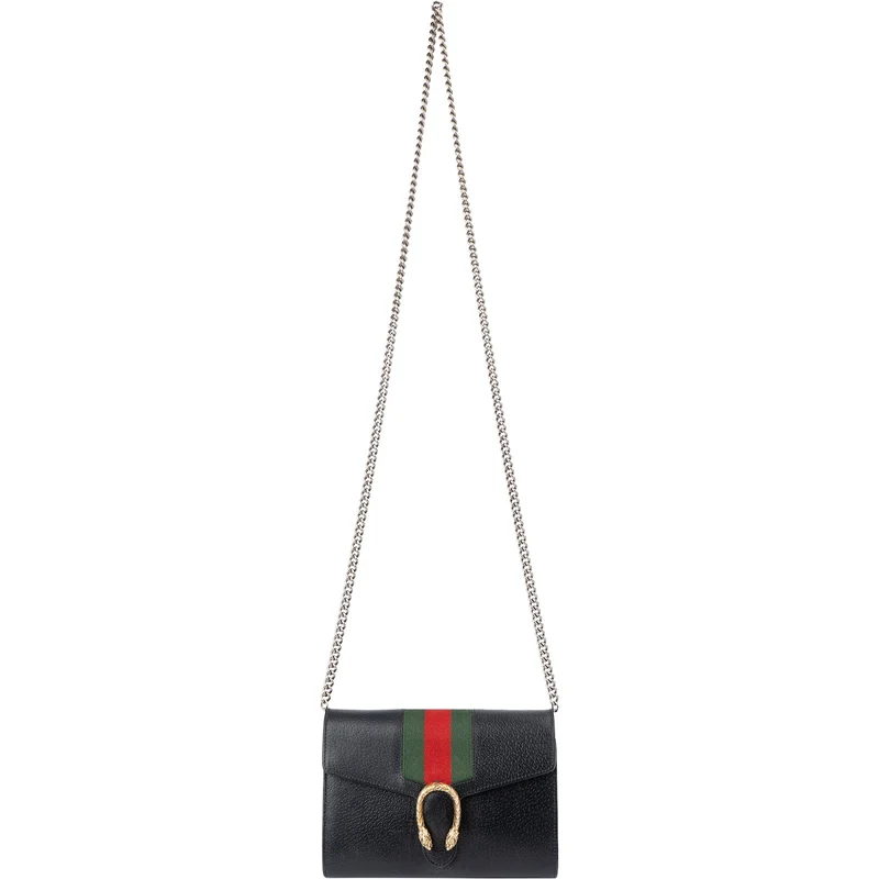 Gucci Leather Dionysus Web Stripe Wallet On Chain Crossbody Bag
