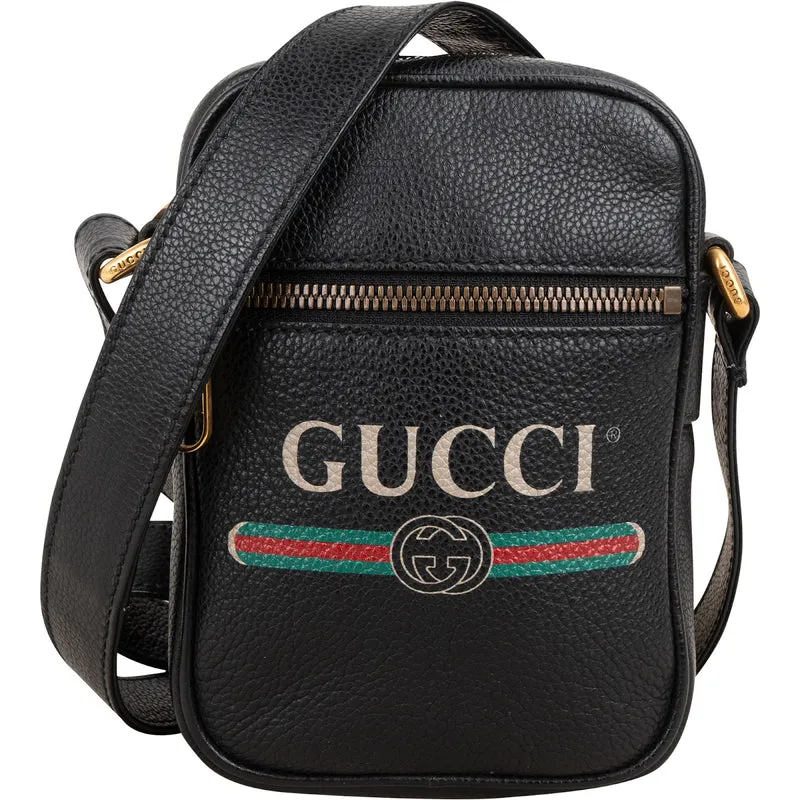 Gucci Pebbled Leather Vintage Emblem Small Crossbody Bag