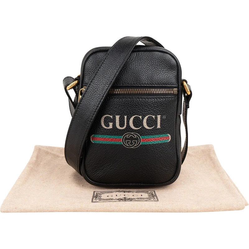 Gucci Pebbled Leather Vintage Emblem Small Crossbody Bag