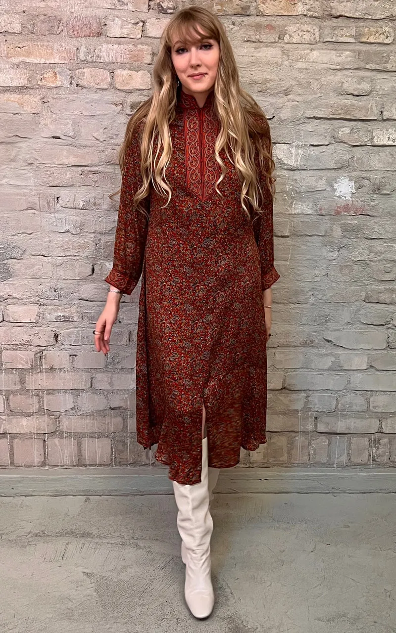 Vintage 70s Indian Silk Caftan Dress
