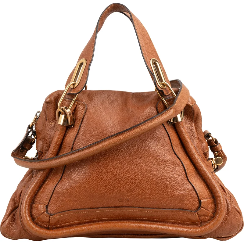 Chloé Brown Grained Leather Paraty Handbag