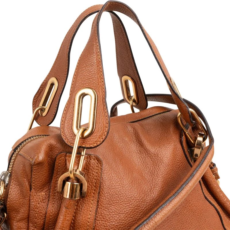 Chloé Brown Grained Leather Paraty Handbag