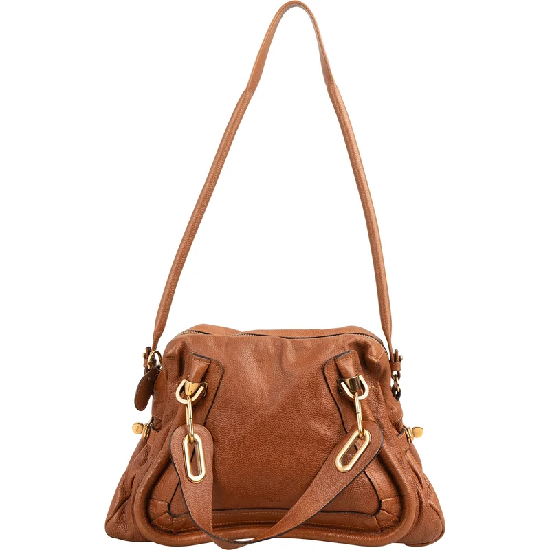 Chloé Brown Grained Leather Paraty Handbag