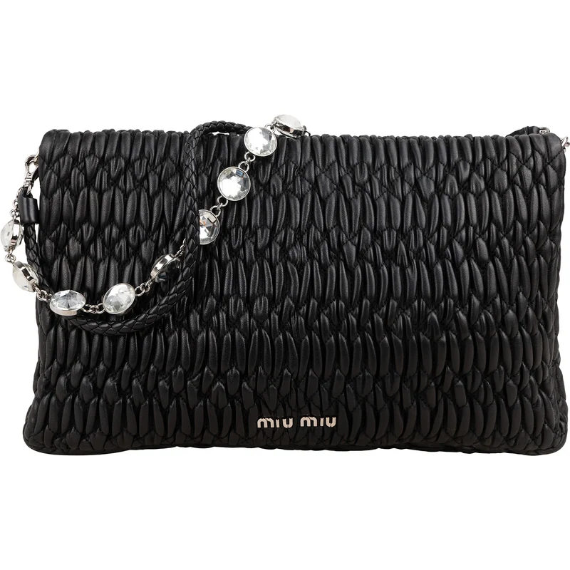 Miu Miu Matelassé Nappa Leather Crystal Shoulder Bag