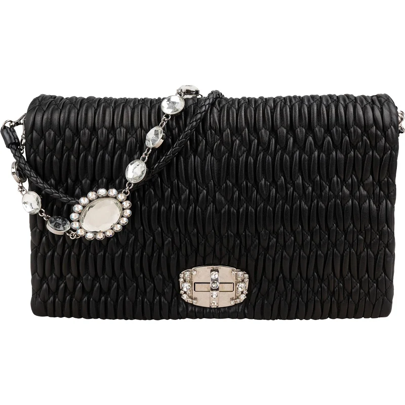 Miu Miu Matelassé Nappa Leather Crystal Shoulder Bag
