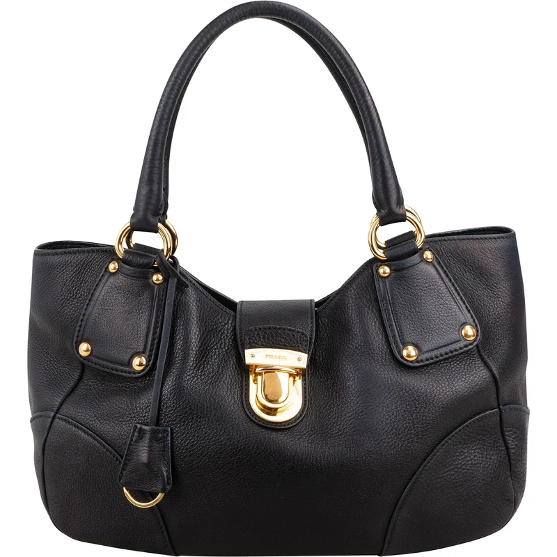 Prada Vitello Daino Push Lock Satchel Handbag