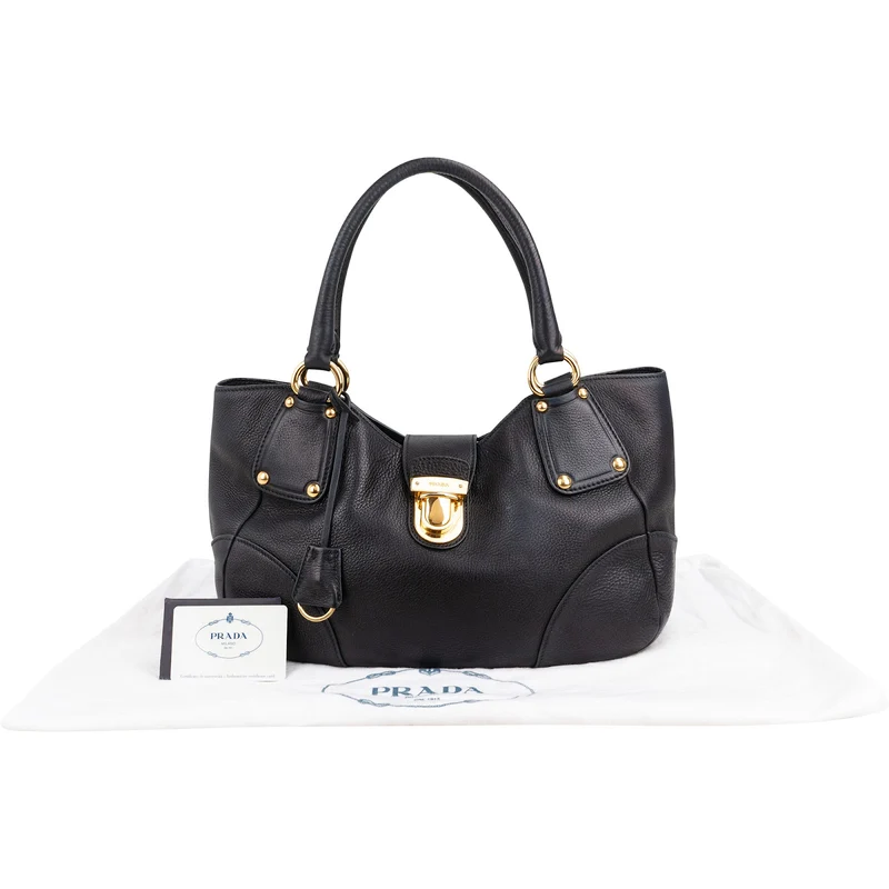 Prada Vitello Daino Push Lock Satchel Handbag