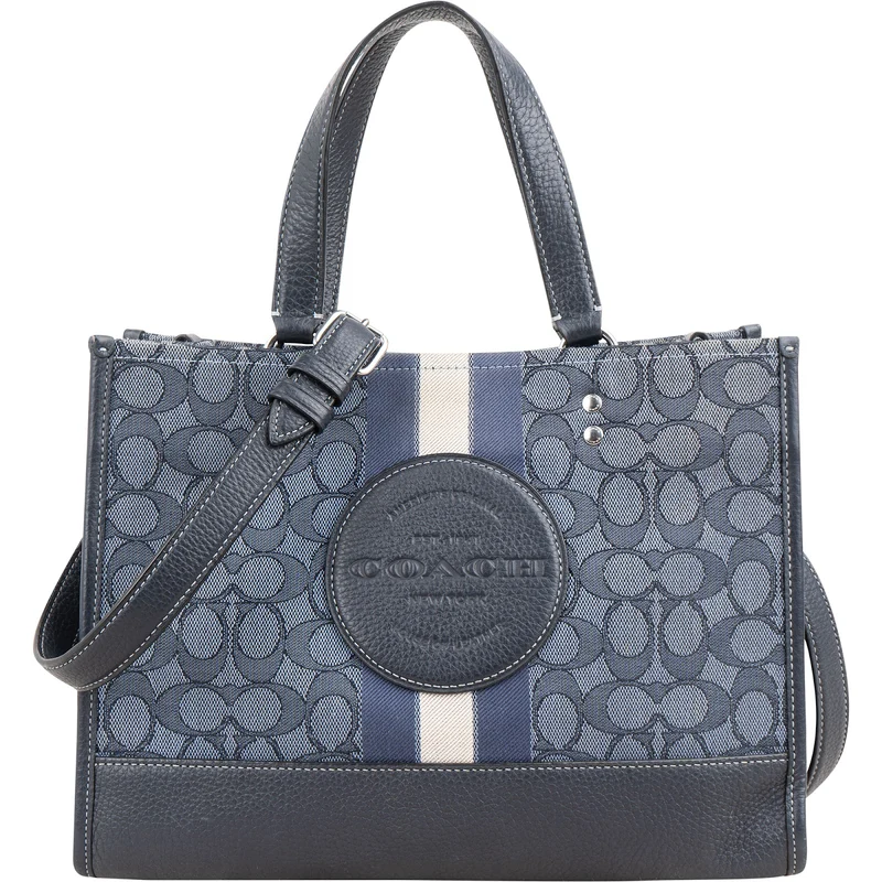 Coach Monogram Signature Chambray Field Tote 30 Stripe Handbag