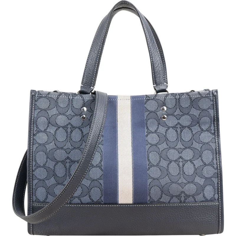 Coach Monogram Signature Chambray Field Tote 30 Stripe Handbag
