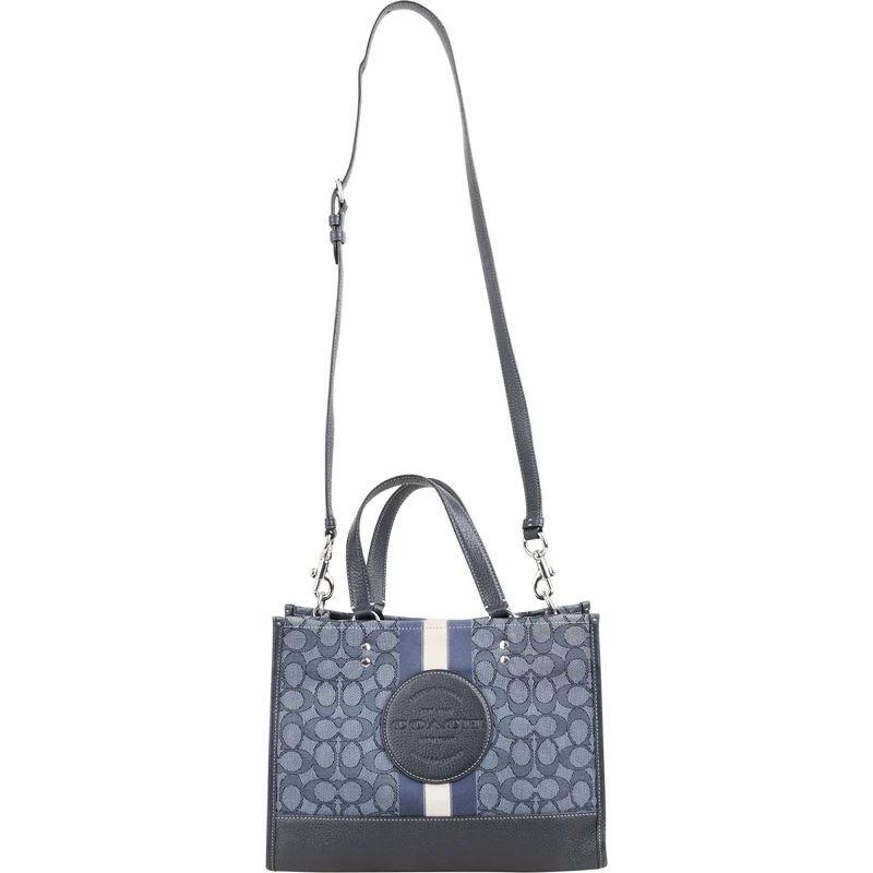 Coach Monogram Signature Chambray Field Tote 30 Stripe Handbag