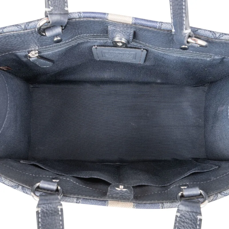 Coach Monogram Signature Chambray Field Tote 30 Stripe Handbag