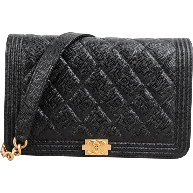 Chanel Quilted Caviar Leather Boy Wallet On Chain Crossbody Bag