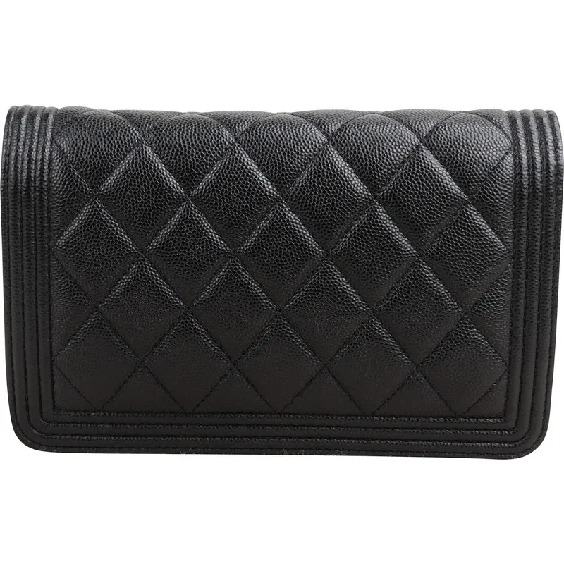 Chanel Quilted Caviar Leather Boy Wallet On Chain Crossbody Bag