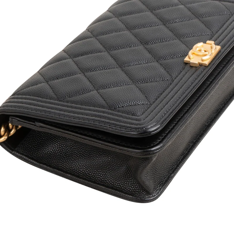 Chanel Quilted Caviar Leather Boy Wallet On Chain Crossbody Bag