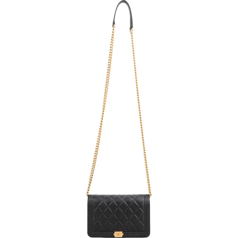 Chanel Quilted Caviar Leather Boy Wallet On Chain Crossbody Bag