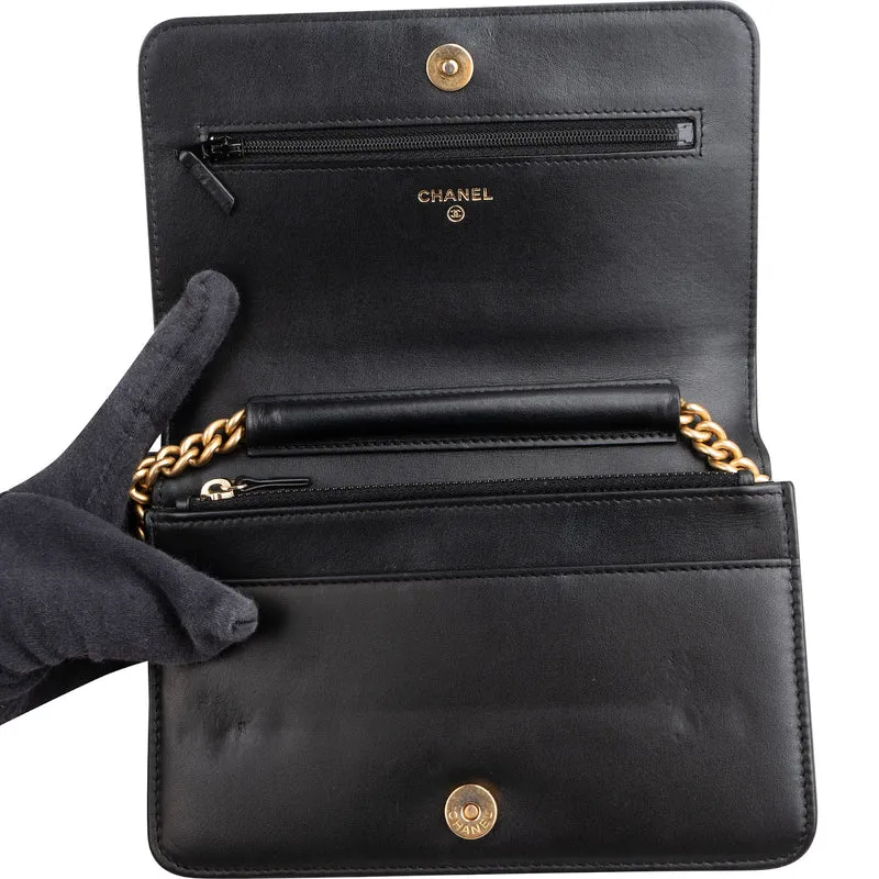 Chanel Quilted Caviar Leather Boy Wallet On Chain Crossbody Bag
