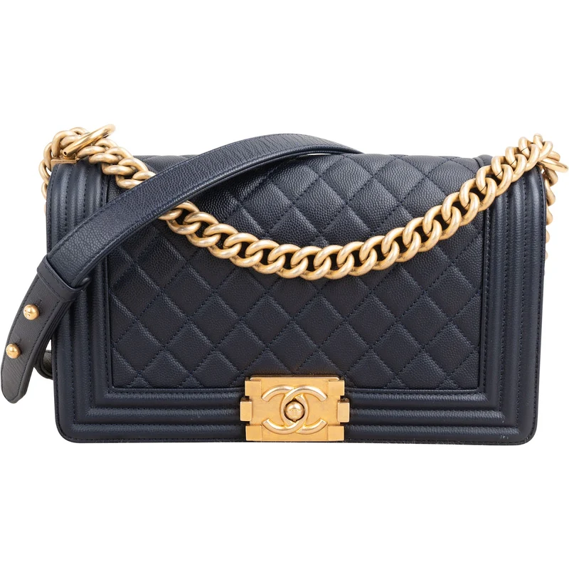 Chanel Quilted Caviar Leather Medium Boy Single Flap Crossbody Bag