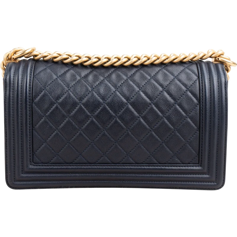 Chanel Quilted Caviar Leather Medium Boy Single Flap Crossbody Bag
