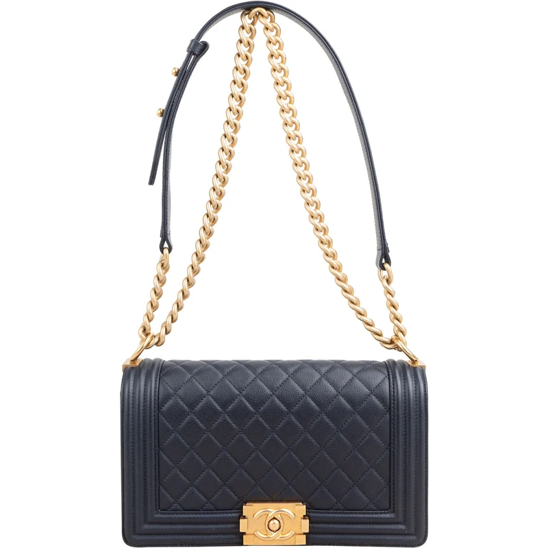Chanel Quilted Caviar Leather Medium Boy Single Flap Crossbody Bag