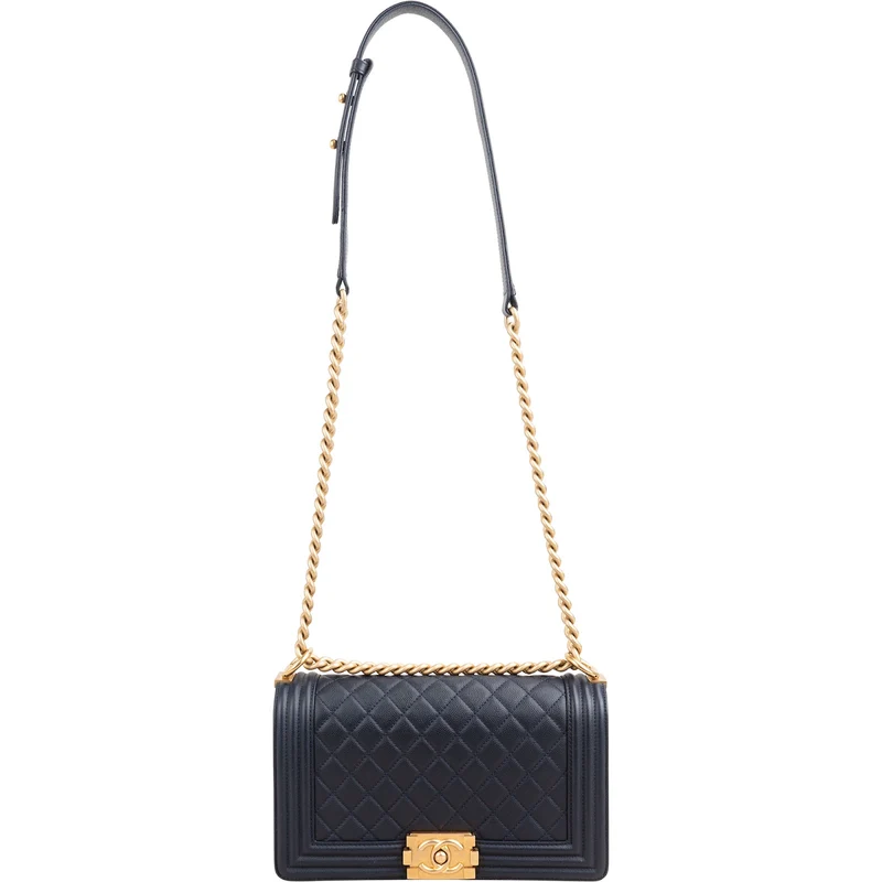 Chanel Quilted Caviar Leather Medium Boy Single Flap Crossbody Bag