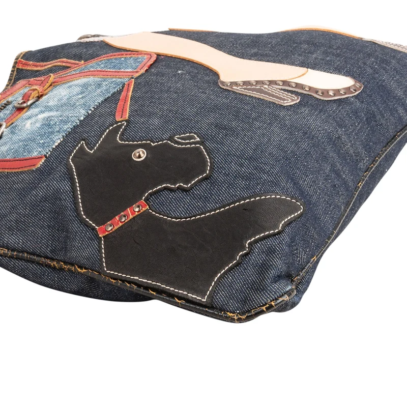 Miu Miu Denim Patch Applique Patchwork Shopper Shoulder Bag