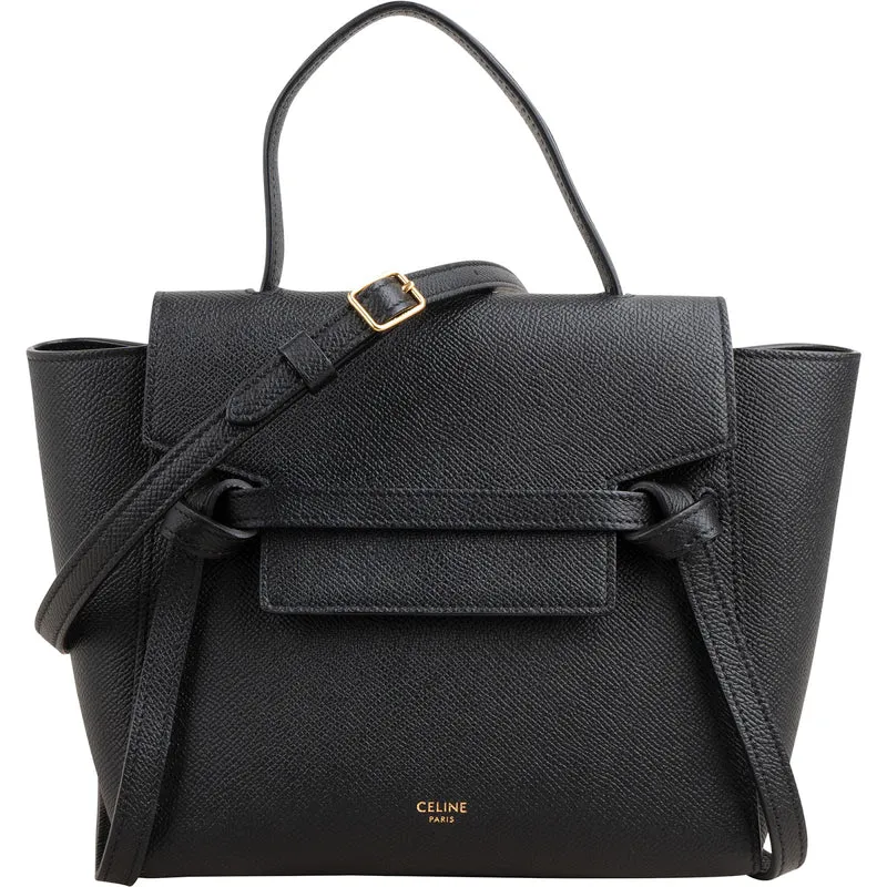 Celine Black Leather Grained Calfskin Belt Handbag