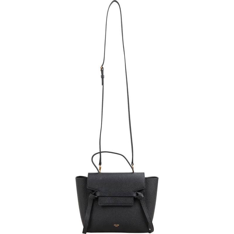 Celine Black Leather Grained Calfskin Belt Handbag
