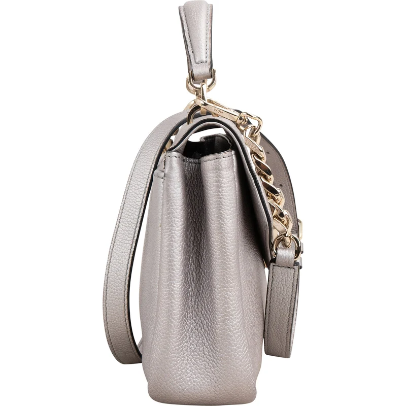 MCM Silver Leather Milla Studded Flap Crossbody Bag