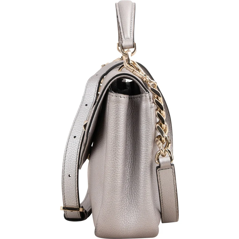MCM Silver Leather Milla Studded Flap Crossbody Bag