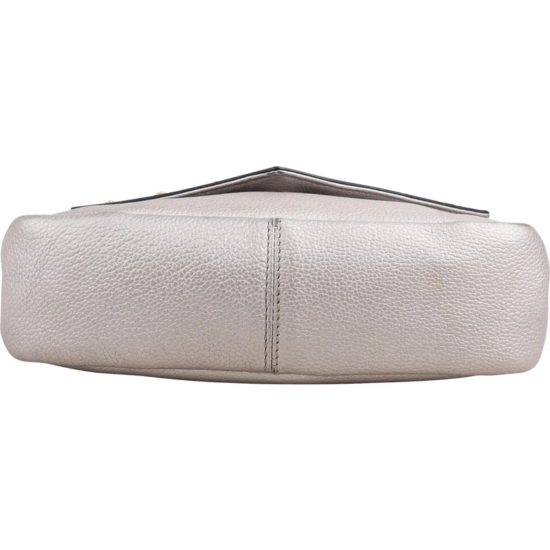 MCM Silver Leather Milla Studded Flap Crossbody Bag
