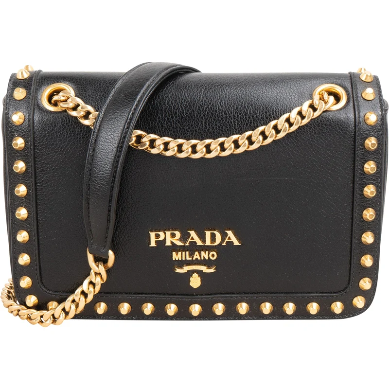 Prada Vitello Daino Studded Flap Crossbody Bag