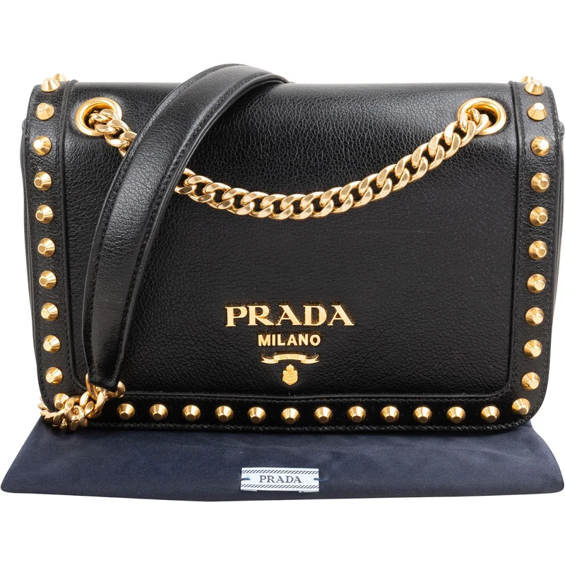 Prada Vitello Daino Studded Flap Crossbody Bag