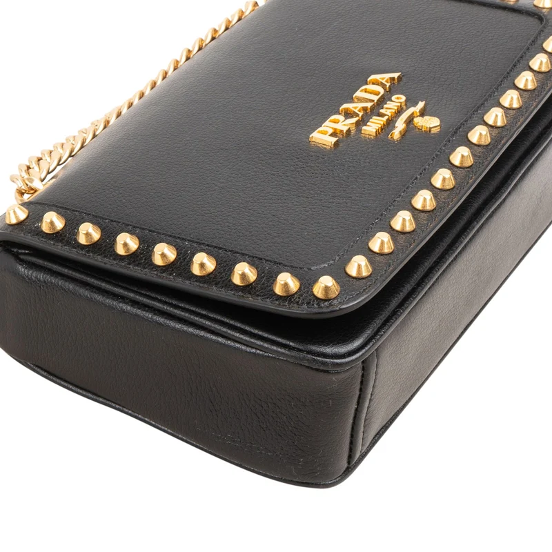 Prada Vitello Daino Studded Flap Crossbody Bag