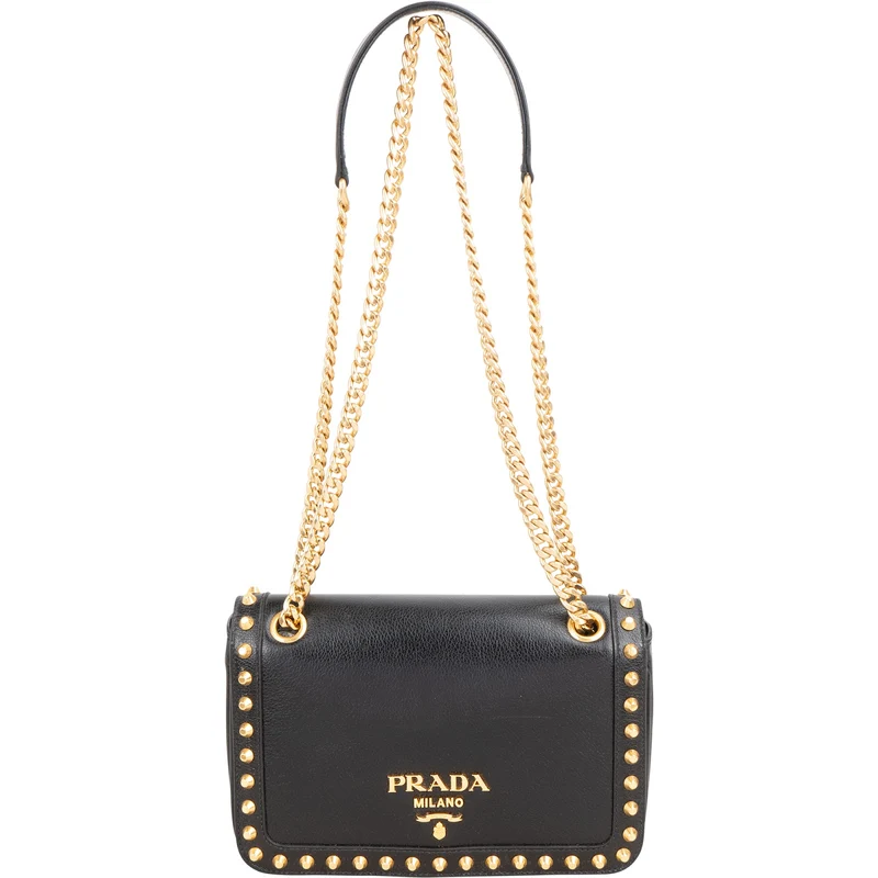 Prada Vitello Daino Studded Flap Crossbody Bag