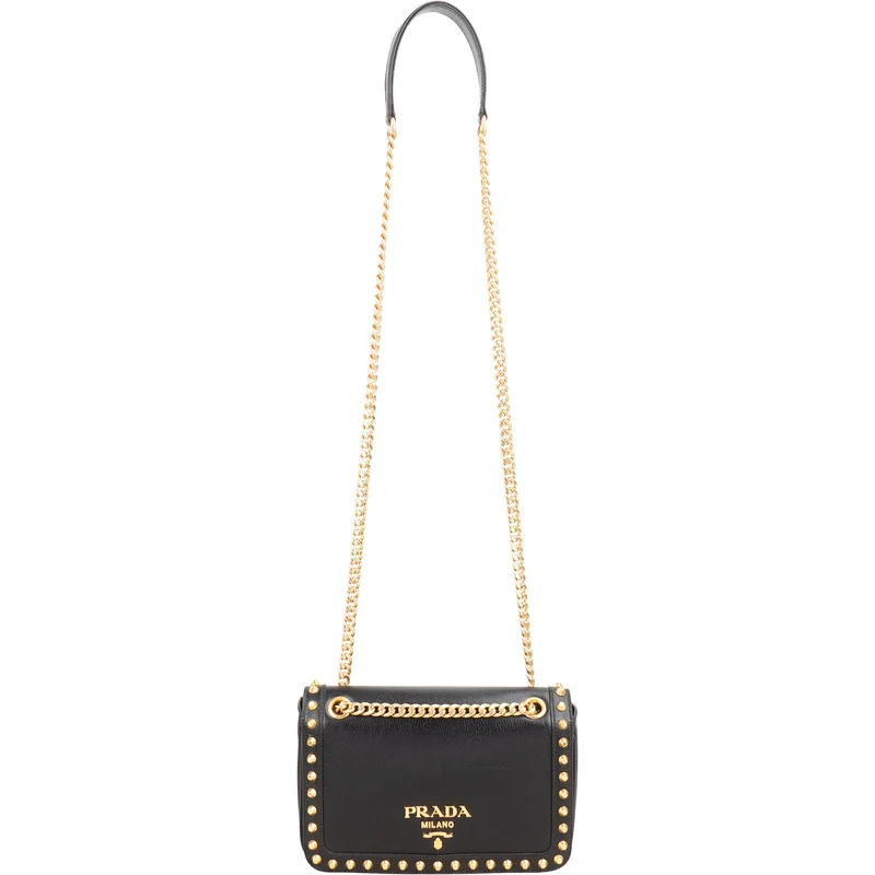 Prada Vitello Daino Studded Flap Crossbody Bag
